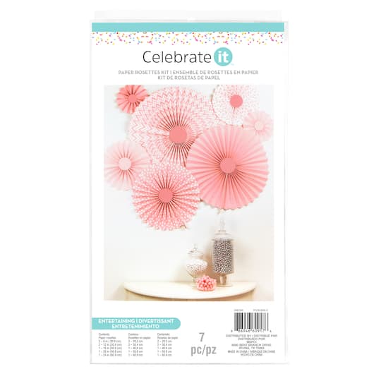 6 Packs: 7 ct. (42 total) Pink Paper Rosettes Kit by Celebrate It&#xAE; Entertaining